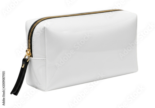 Minimalist white zippered pouch with a black pull tab for everyday use