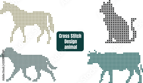 Photography Collection of four cross stitch animal silhouette designs including a horse cat