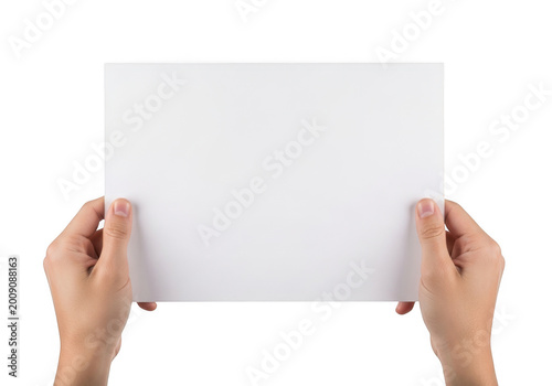 Hands holding a blank sheet of paper ready for writing or drawing