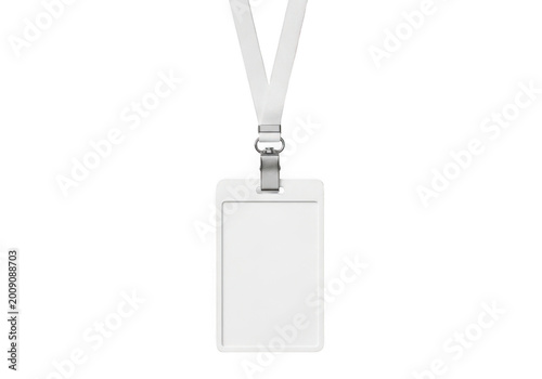 Empty white name badge attached to a lanyard