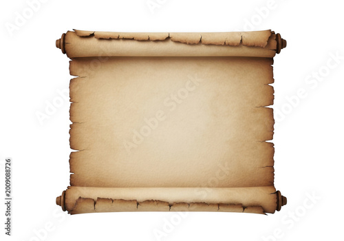 Ancient parchment scroll with a vintage, aged appearance and rolled edges