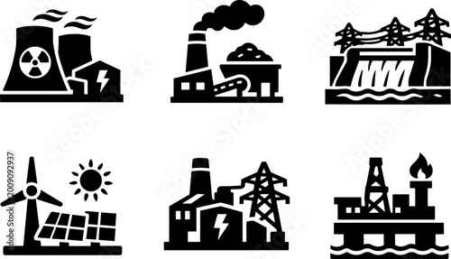 Energy and Power Industry Black Icons