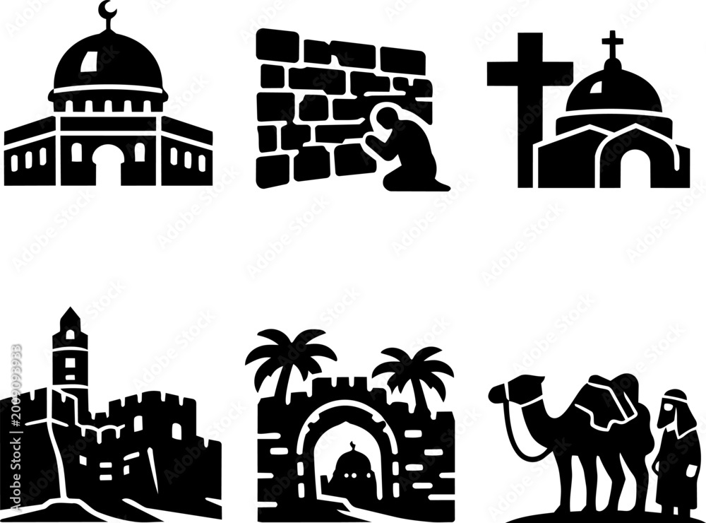 Fototapeta premium Jerusalem and Middle East culture black glyph icon