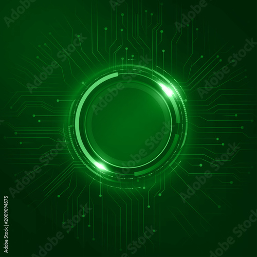 Quantum technology template futuristic green neon glow circuit board background