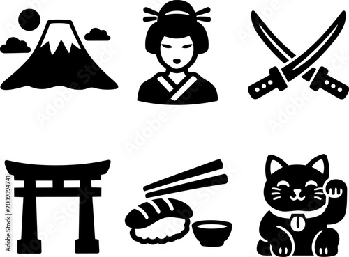 Japanese symbols and traditions black glyph icon