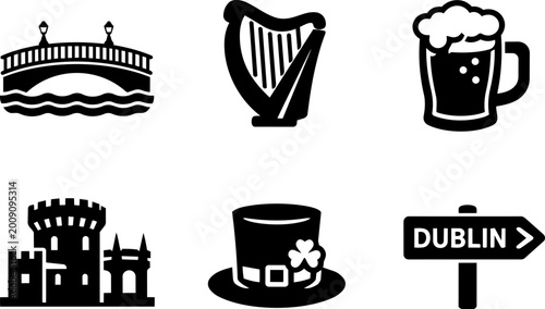 Irish culture and travel black glyph icon