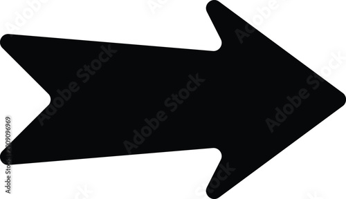 Fotografi A bold black rightpointing arrow shape with smooth rounded edges isolated on a t