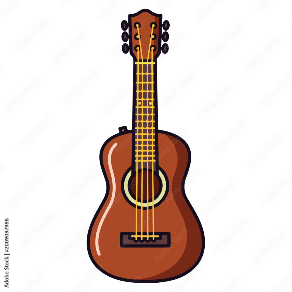 Naklejka premium Cartoon Acoustic Guitar Flat Vector Illustration