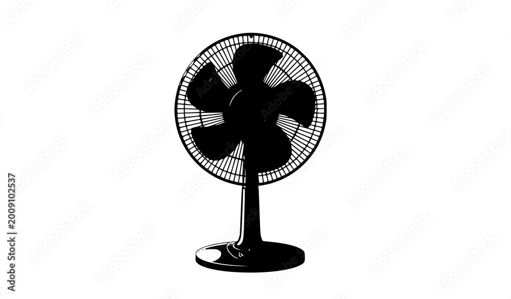 Obraz premium Realistic black stand fan front view with cooling appliance detail isolated on white background vector