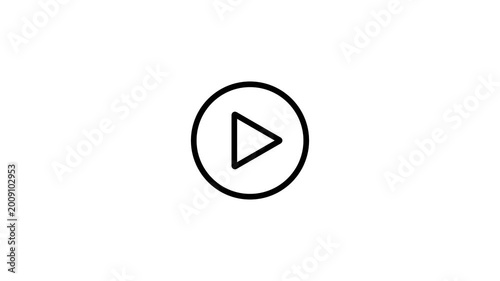 Black play button animation. Minimalist white video play button icon on a white background. 