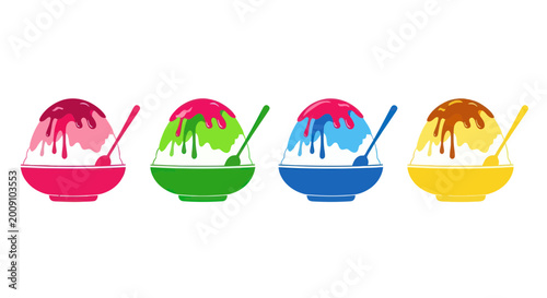Fotografía Colorful Shaved Ice Desserts with Syrup Drips, Summer Treats