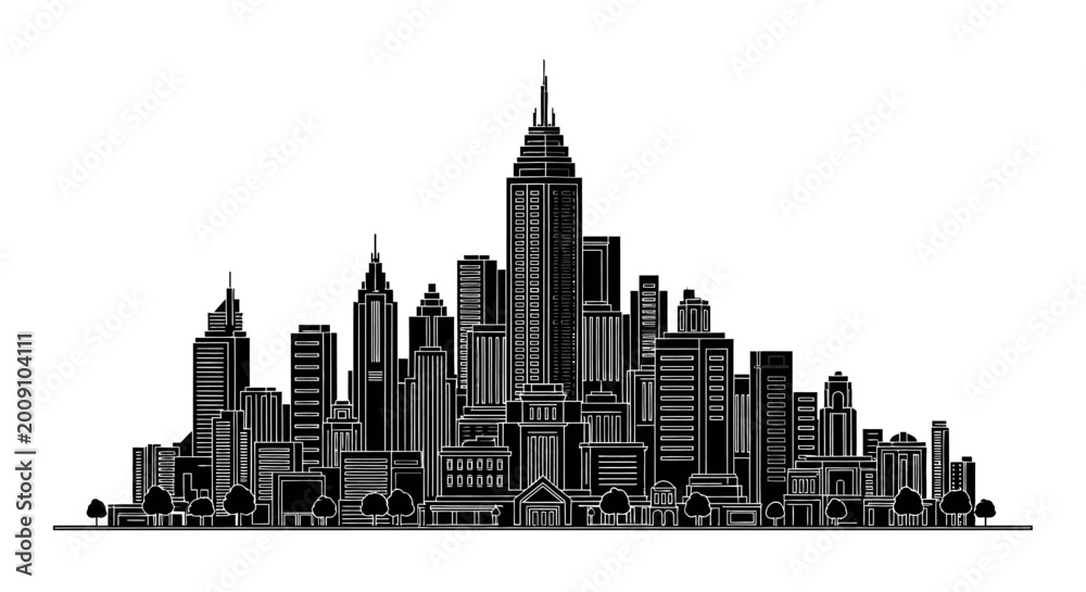 Fototapeta premium Modern City Skyline Silhouette with Skyscrapers ? Urban Concept