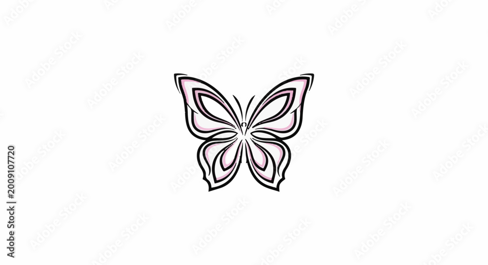 Fototapeta premium Stylized butterfly illustration with delicate lines and soft pink accents