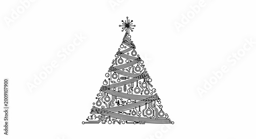 Stylized Christmas tree illustration made of electronic circuit board components