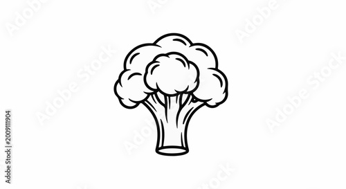 Stylized line art of a single broccoli head against a white background