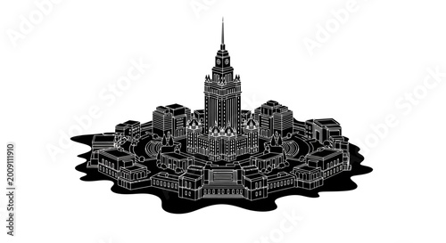 Moscow State University Building Silhouette ? Architectural Icon Illustration