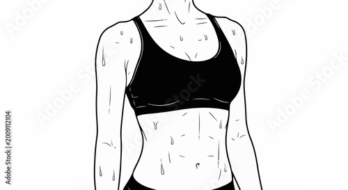 Stylized line art of a sweaty torso in a sports bra
