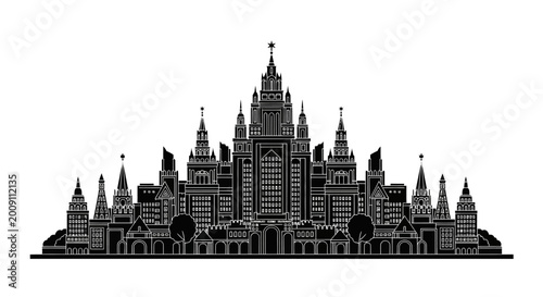 Moscow State University silhouette isolated on white ? iconic architecture