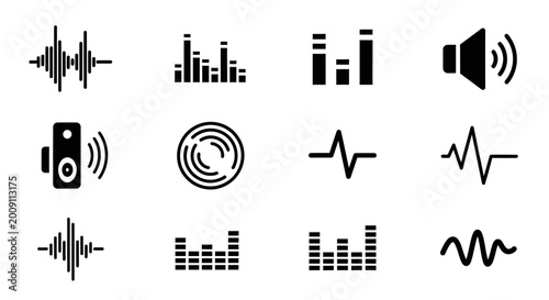 Bild auf Leinwand Sound Wave Icons Set: Audio, Music, Volume, Equalizer, Speaker, Signal