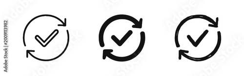 Fotografie Update complete checkmark icon set in three different graphic styles