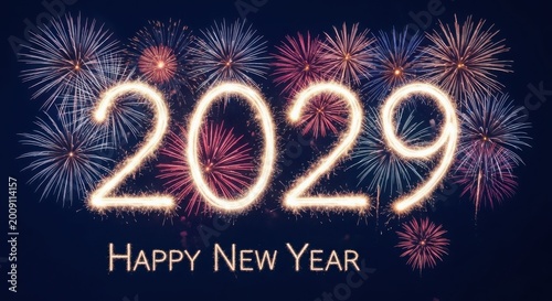 Happy new year 2029 celebration with fireworks illustration
