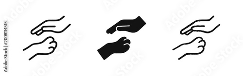 Schilderij op canvas Human Hand and Animal Paw Icon Set - Symbols for Pet Care, Veterinary Help, and