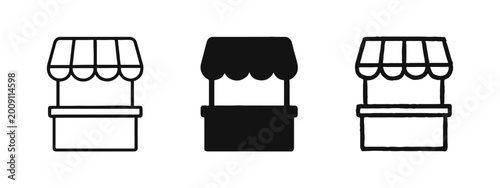 Market Stall Kiosk Icon Set - Symbols for Street Food, Small Business, and Retail Shopping