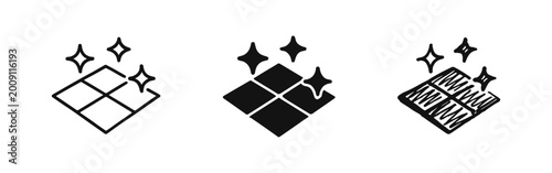 Clean Floor Tiles Icon Set with Shine for Interior Design