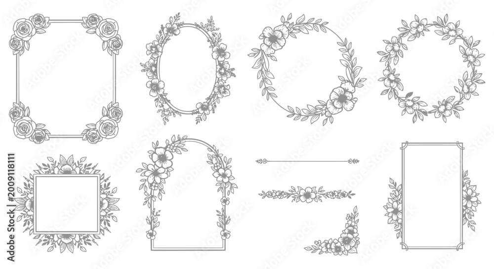 Obraz premium Floral Frames Collection: Elegant Decorative Borders for Invitations and Design