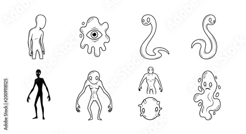 Canvas Print Collection of Hand-Drawn Strange Creatures and Monsters
