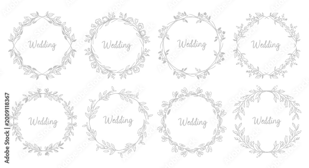 Obraz premium Elegant Wedding Wreath Collection: Floral Borders with 'Wedding' Text