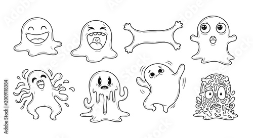 Cute Cartoon Monsters Collection, Hand-Drawn Doodles, Funny Characters