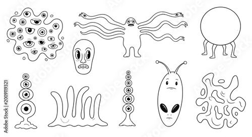 Canvas Print Whimsical Doodle Monsters and Aliens - Hand-Drawn Creatures Collection