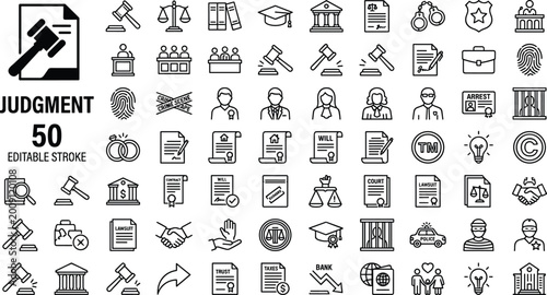 Photos Legal Judgment Icon Set Featuring Court, Gavel, Law, Documents, and More for Law