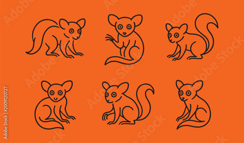   Aye-aye vector silhouette icon set line art