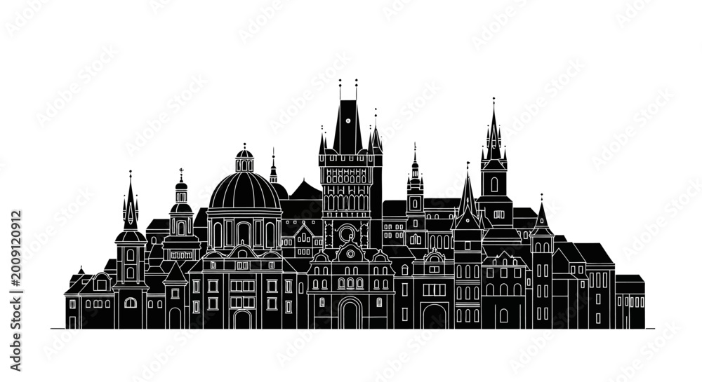 Fototapeta premium Prague City Skyline Silhouette ? Minimalist Architectural Illustration