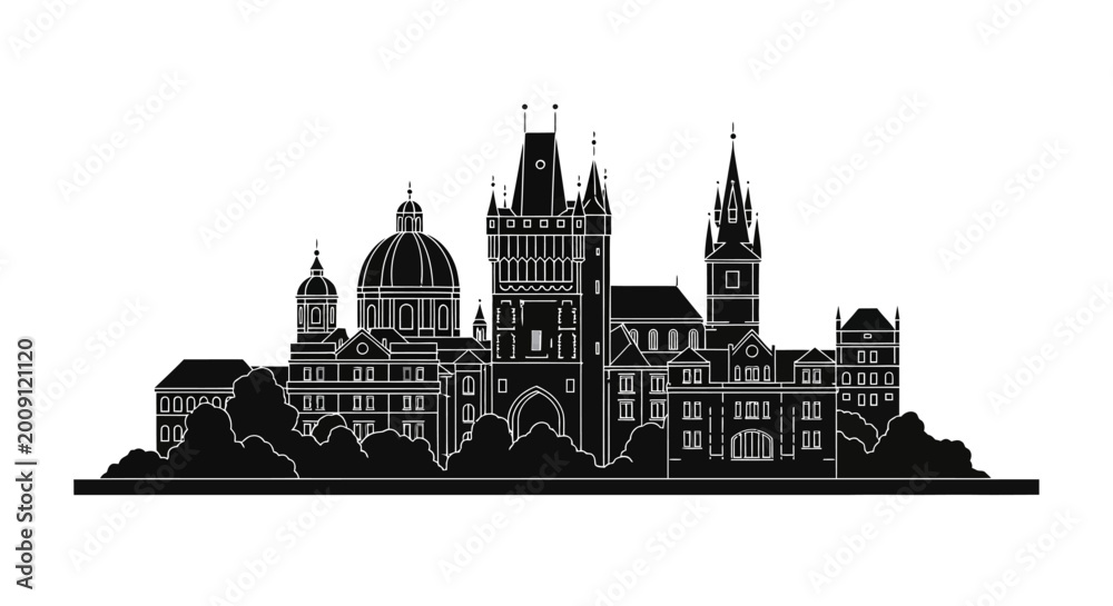 Obraz premium Prague Skyline Silhouette - Historic Architecture