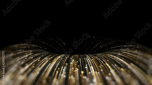 Abstract Golden Light Trails Spiraling into Black Hole.