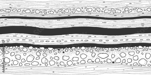 Photos Geological earth layers cross section diagram with soil rock strata hand drawn line art background vector illustration