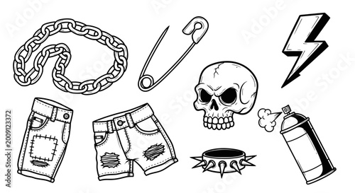 Punk Rock Iconography Collection: Skull, Chain, Shorts, Spray Paint
