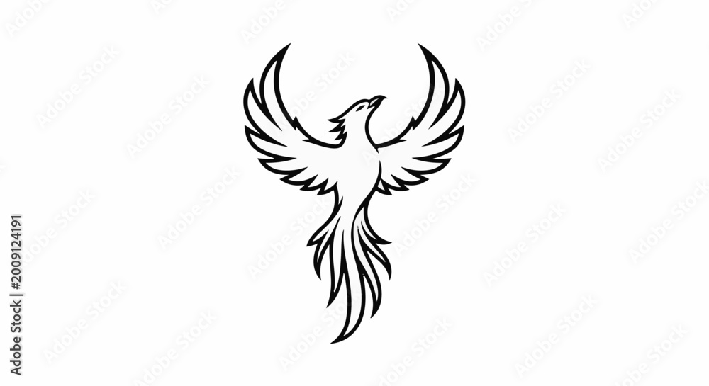 Fototapeta premium Stylized phoenix with spread wings and tail feathers