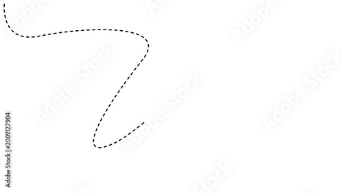 Animated dotted line path animation on white background, motion dashed line, motion path