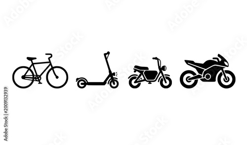 Zero emission transport icon set electric scooter bike EV motorcycle vector illustration isolated on white background