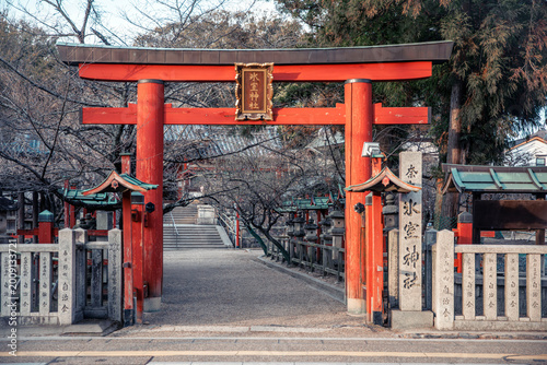 Torii gate of the Himuro Shrine, located in Nara, Japan. 