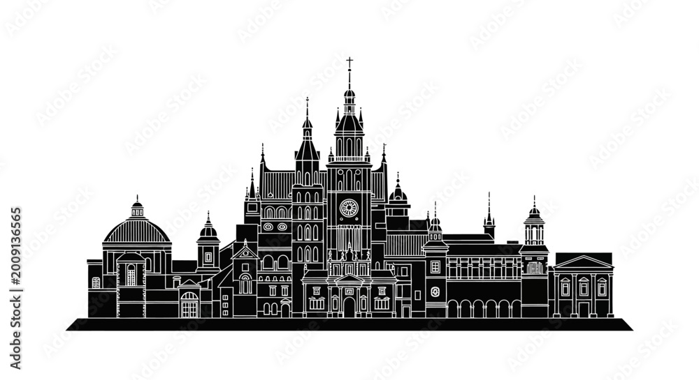 Obraz premium Poznan City Hall Skyline Silhouette ? Polish Urban Architecture Icon