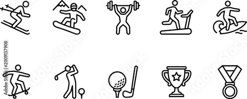 Photos Olympic Sports and Outdoor Activity Line Icon Set Featuring Skiing Snowboarding