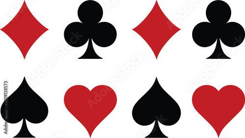 Bild auf Leinwand Playing cards icon set, poker flat icons with card suit symbols, vector illustration for casino games, wallpaper, textile patterns and gaming logo design elements