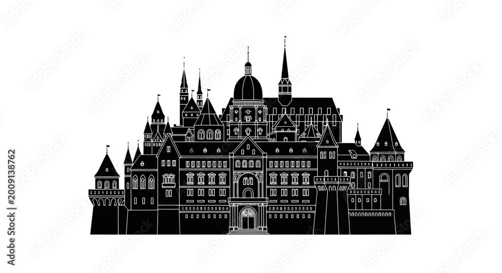 Fototapeta premium Schwerin Castle Silhouette Icon Vector Illustration on White Background