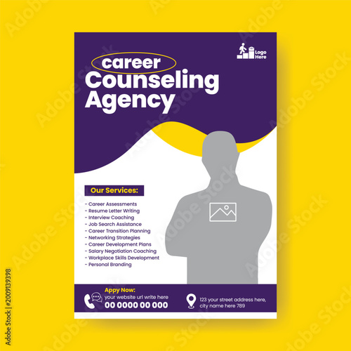 Professional recruitment agency flyer template for job fair expo career counseling hiring vacancy announcement corporate poster editable print marketing brochure cover design