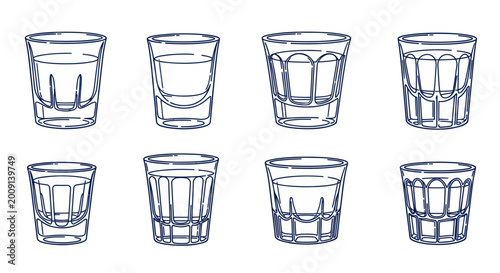 Cuadro en lienzo Collection of Empty Shot Glasses, Hand Drawn Illustration
